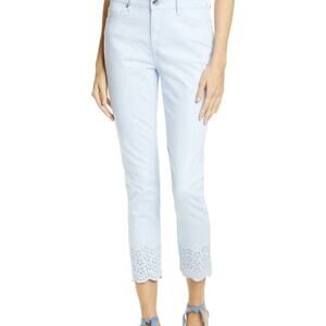A1- 26 Ted Baker Nellsi Slim-leg Embroidered-hem Jean Light Blue Retail $175 A1